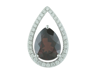 14k white gold pear shaped garnet & diamond frame necklace
