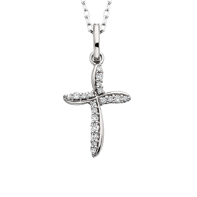 14k white gold & diamond cross necklace