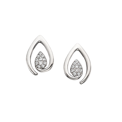 10k white gold diamond open teardrop earrings