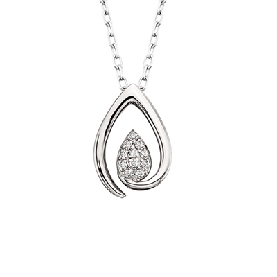 10k white gold open teardrop diamond necklace