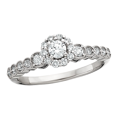 14k white gold diamond halo engagement ring