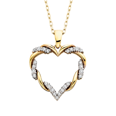 10k white & yellow gold diamond twist heart necklace