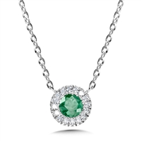 14k white gold diamond & emerald halo necklace