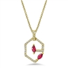 14k yellow gold ruby & diamond geometric necklace