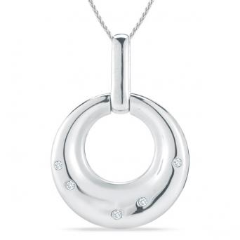 Stefano Bruni Designs classic & contemporary sterling silver & diamond round circle pendant