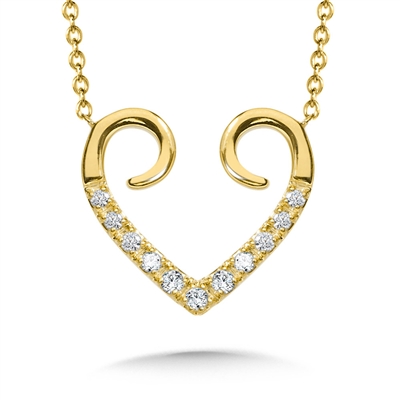 14k yellow gold abstract diamond heart necklace