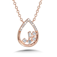 10k rose gold cluster diamond pear necklace