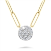 14k yellow gold link-n-love paperclip chain round diamond cluster necklace