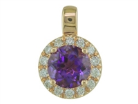 14k rose gold amethyst & diamond halo pendant