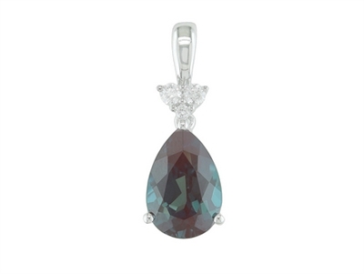 14k white gold pear shaped created alexandrite & diamond necklace