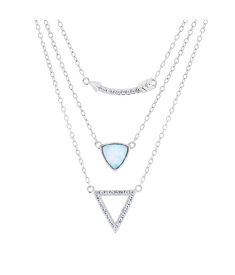 sterling silver created opal & white topaz layered necklace