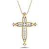 10k white & yellow gold milgrain beaded diamond cross necklace