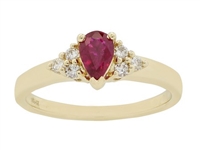 14k yellow gold pear ruby & diamond ring