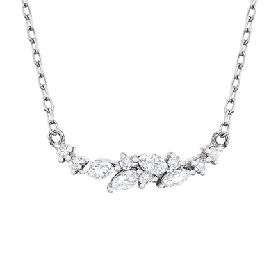 14k white gold round diamond & marquise necklace