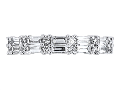 18k white gold baguette & round diamond double stack band