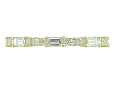 14k yellow gold baguette & round diamond stackable ring band