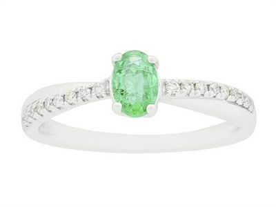 14k white gold oval emerald & diamond ring