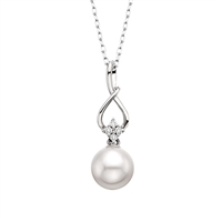 10k white gold diamond & pearl necklace