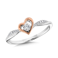 sterling silver & rose gold heart diamond ring