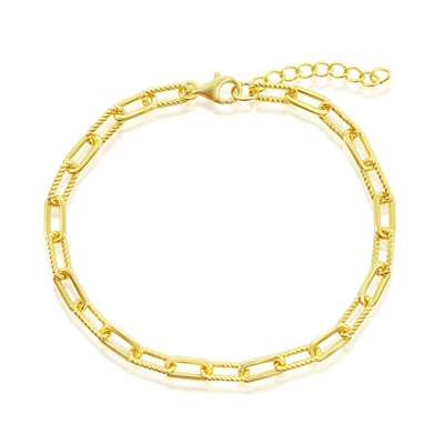 gold plated sterling silver polished & rope design paperclip bracelet