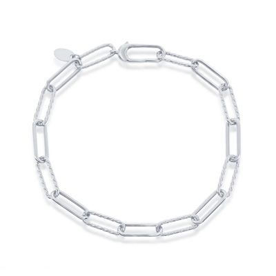 sterling silver alternating rope & polished paperclip bracelet