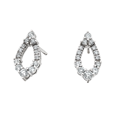 14k white gold diamond teardrop shaped earrings