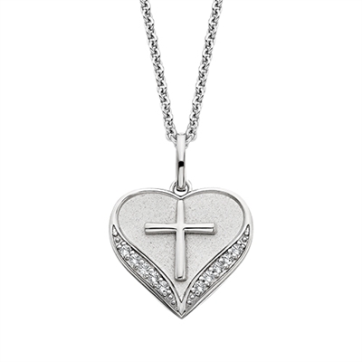 sterling silver & white topaz heart & cross necklace