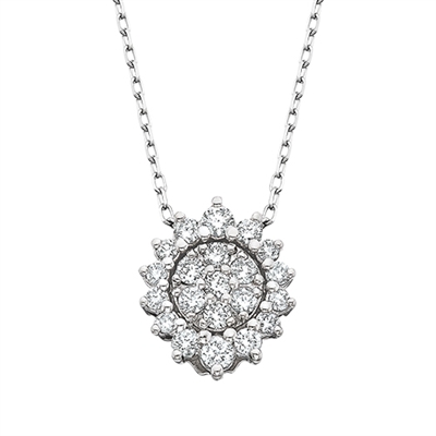 10k white gold diamond starburst cluster necklace