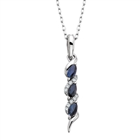 10k white gold genuine sapphire & diamond 3 stone necklace