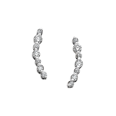 14k white gold crescent diamond earrings