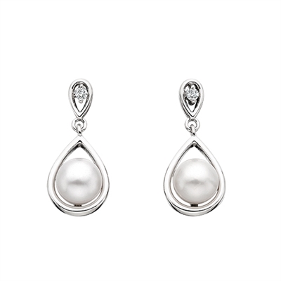 sterling silver pearl & diamond earrings