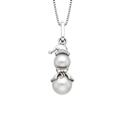 sterling silver pearl & diamond snowman necklace