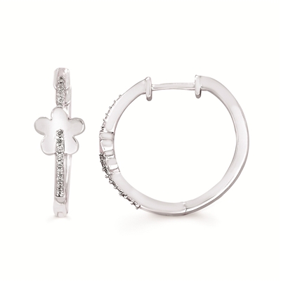 sterling silver & diamond flower hoop earrings