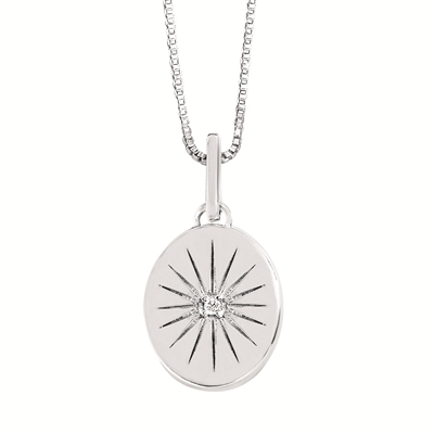 sterling silver & diamond oval disc necklace