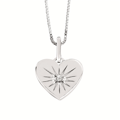 sterling silver & diamond heart disc necklace