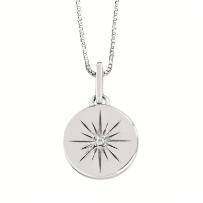 sterling silver & diamond circle disc necklace