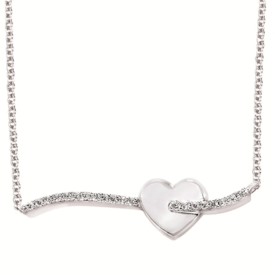 sterling silver & diamond heart bar necklace