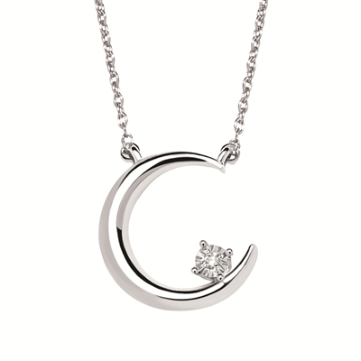 sterling silver & diamond half moon necklace