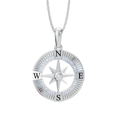 sterling silver & diamond compass necklace