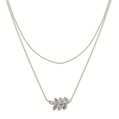 sterling silver & diamond double tiered layered leaf necklace