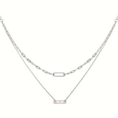 sterling silver & diamond double tiered paperclip necklace