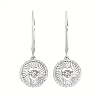 shimmering diamonds sterling silver & diamond disc heart drop earrings