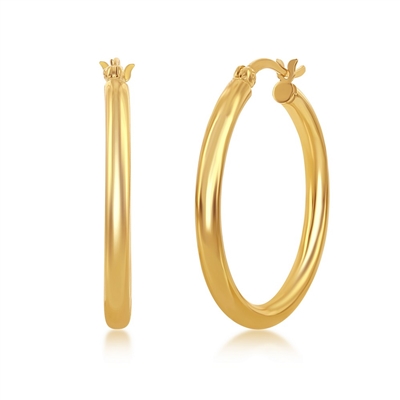 sterling silver & gold plated 3x30mm high polished hoop earrings