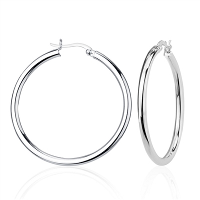 sterling silver 3x40mm high polished hoop earrings