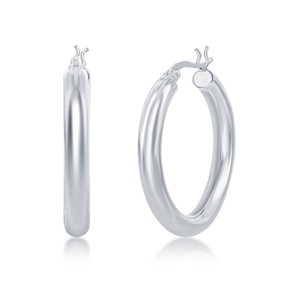 sterling silver 4x30mm high polished hoop earrings