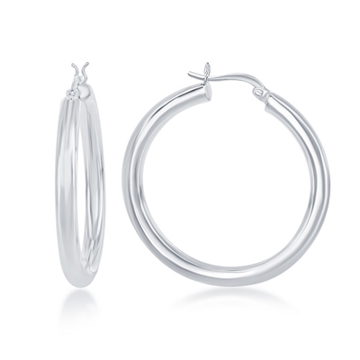 sterling silver 4x40mm high polished hoop earrings