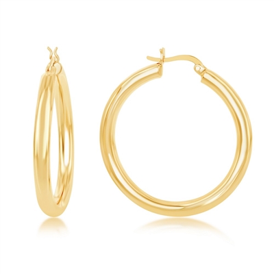 sterling silver & gold plated 4x40mm high polished hoop earrings