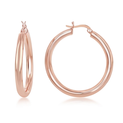 sterling silver & rose gold plated 4x40mm high polished hoop earrings