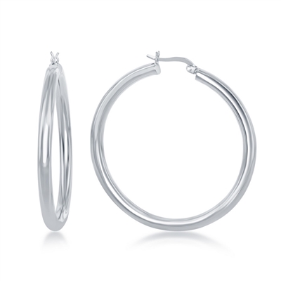 sterling silver 4x40mm polished hoop earrings