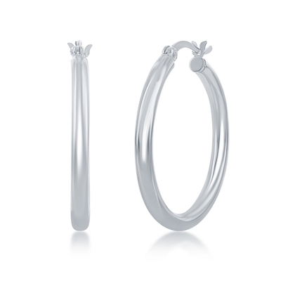 sterling silver 3x30mm polished hoop earrings